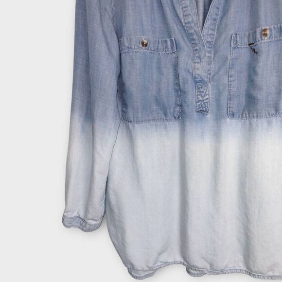 Cloth & Stone Anthropologie Blouse Sz Large Blue Ombre Denim Chambray - Picture 3 of 9